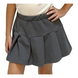 Saia Short Infantil Piquê Pregas Uniforme Cinza chumbo